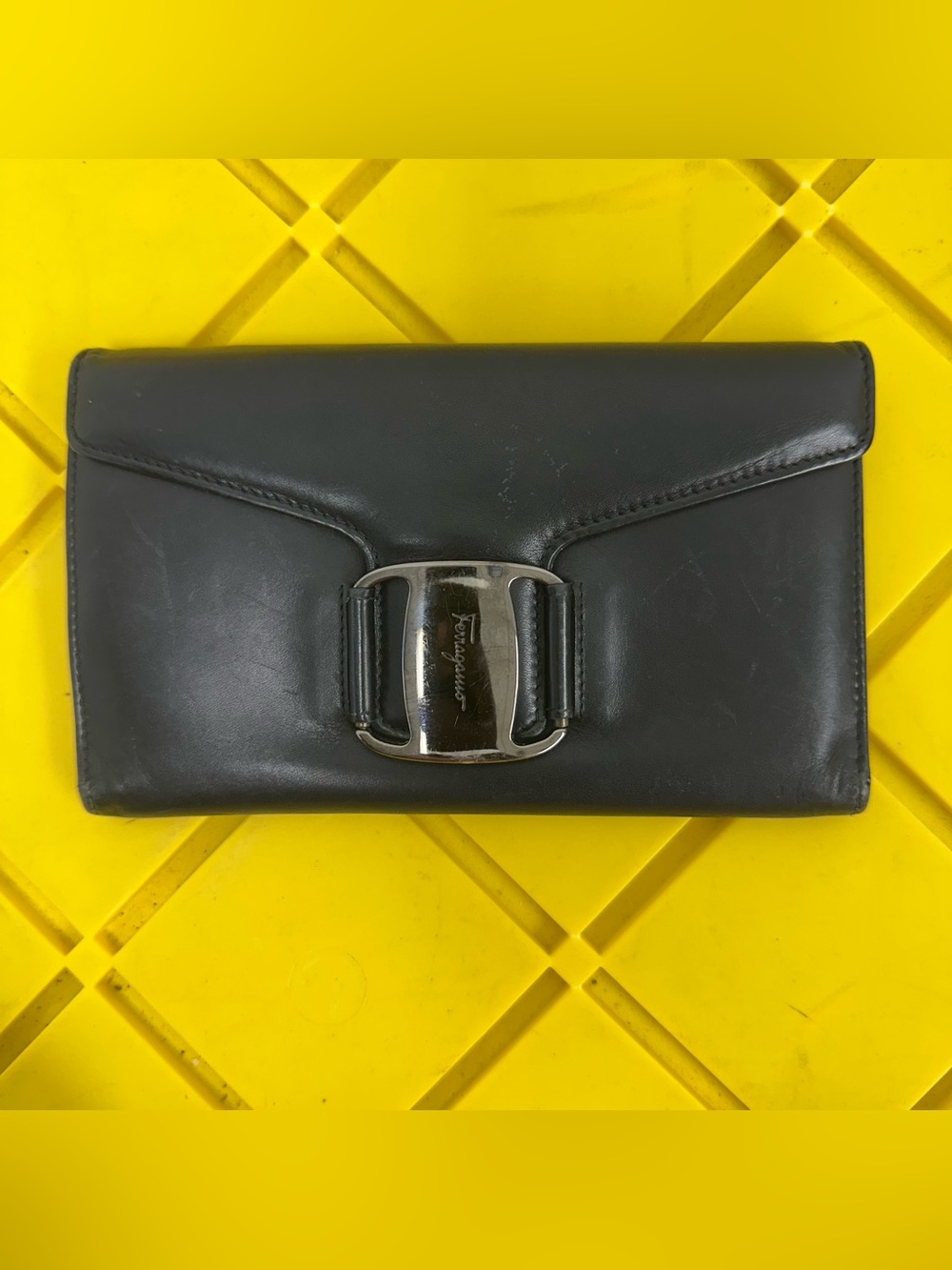 Salvatore Ferragamo Gancini Leather Long Bifold Wallet Black